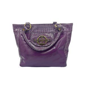 Joy Iman Tote Purple Reptile Pattern Faux Leather Clean inside Handbag Purse